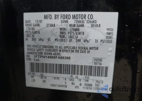 2008 Ford F150 Supercrew z USA, uszkodzony, nr VIN 1FTPW14568FA89395